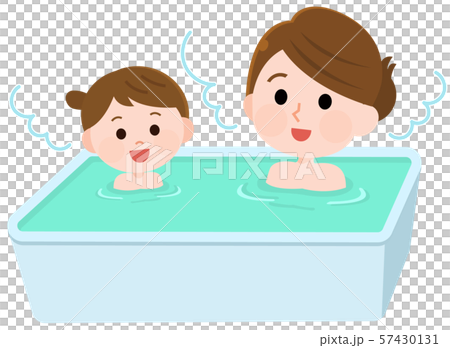 入浴する母親と女の子 イラストのイラスト素材