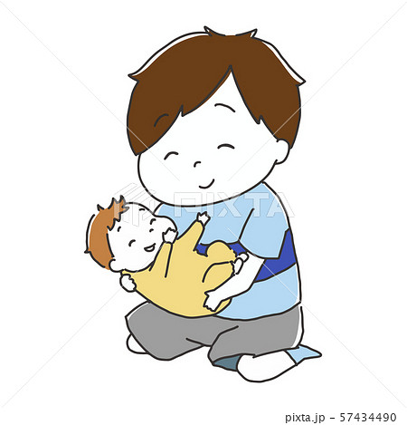 笑っている赤ちゃんを抱っこする男の子のイラスト素材