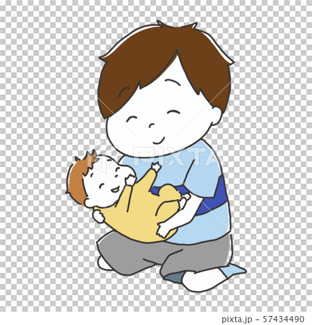 Boy holding a laughing baby 57434490