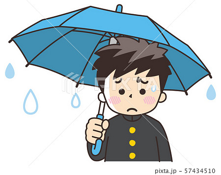 傘を差す憂鬱な中高生の男子 傘を差す憂鬱な中高生の男子 57434510