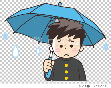傘を差す憂鬱な中高生の男子 傘を差す憂鬱な中高生の男子 57434510