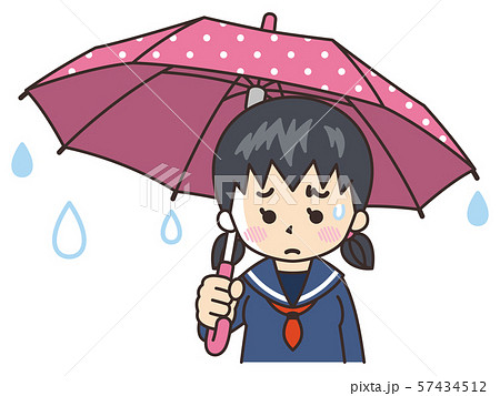 傘を差す憂鬱な中高生の女子 傘を差す憂鬱な中高生の女子 57434512