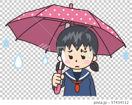 傘を差す憂鬱な中高生の女子 傘を差す憂鬱な中高生の女子 57434512