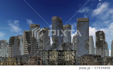 Ruins of a city apocalyptic landscape 3d illustration concept Ruins of a city apocalyptic landscape 3d illustration concept 57434808