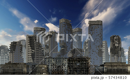 Ruins of a city apocalyptic landscape 3d illustration concept Ruins of a city apocalyptic landscape 3d illustration concept 57434810
