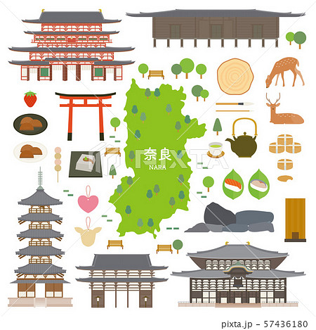 奈良県　名産品　観光　イラストセット