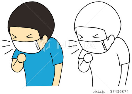 せき込む男の子 手描き デジタル着彩 アナログイラスト 線画付き のイラスト素材