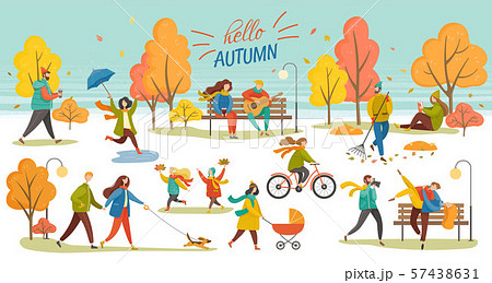 Hello Autumn People Walking in Park Fall Vector Hello Autumn People Walking in Park Fall Vector 57438631