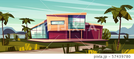 Luxury villa on tropical coast cartoon 57439780