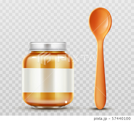 Baby food jar with spoon glass puree closed bottle 57440100