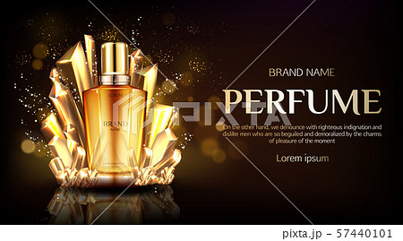Perfume glass bottle on blue silk folded fabric 57440101