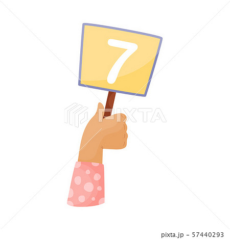 Square plate with number 7 in hand. Vector illustration on a white background. 57440293