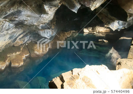 Grjotagja lava cave interior view, Iceland 57440496