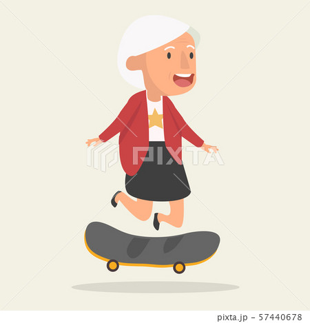 Old Woman Jump Skateboard Characterのイラスト素材