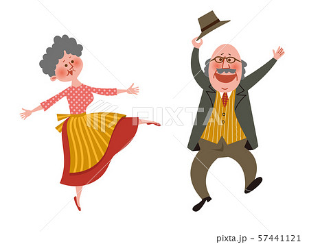 踊るシニア 老夫婦のイラスト素材