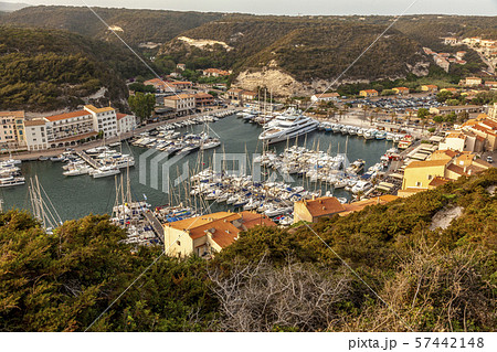 Bonifacio in Corsica, harbor with boats. 57442148