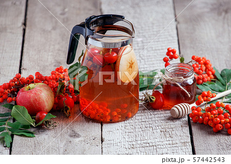 Hot tea from rosehip berries and fruit in 57442543