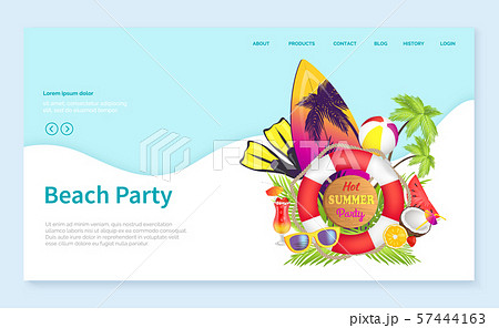 Beach Party Surfboard with Lifebuoy Tropics Vector 57444163