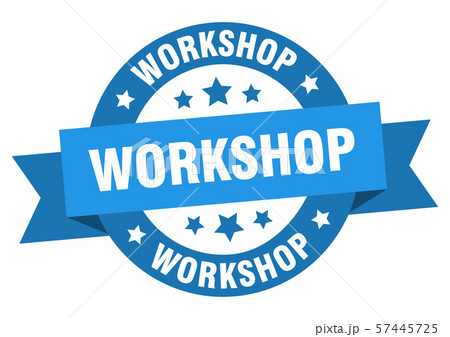 workshop ribbon. workshop round blue sign. 57445725