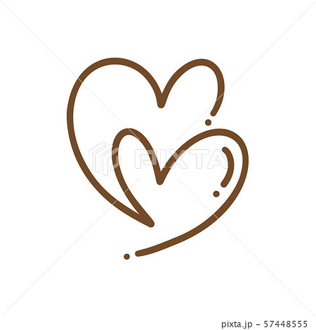 Calligraphy monoline vector two Heart love sign. Romantic Hand drawn icon of valentine day. Concepn 57448555