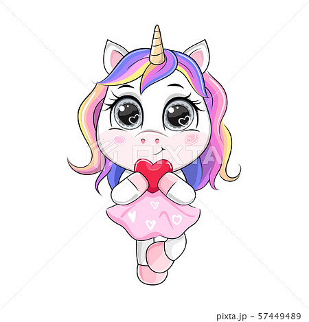 Vector cartoon unicorn in dress holding heart. - Stock Illustration  [57449489] - PIXTA