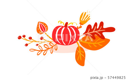 Vector autumn bouquet elements. maple orange leaves, berries and pumpkin isolated on white 57449825