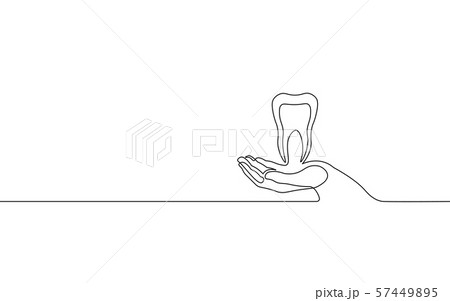 Single continuous line art anatomical human tooth silhouette. Healthy medicine recovery molar root Single continuous line art anatomical human tooth silhouette. Healthy medicine recovery molar root 57449895