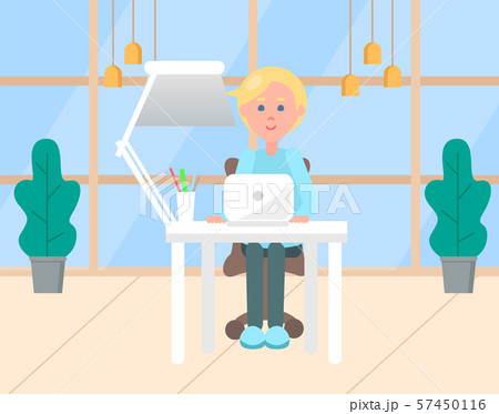 Blond Man Working on Computer in Office Workplace 57450116