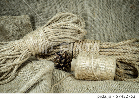 Jute twine, sackcloth fabric in close-up Jute twine, sackcloth fabric in close-up 57452752
