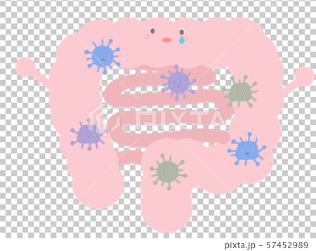 かわいい大腸が悪玉菌でいっぱいのイラスト素材