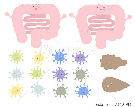 かわいい大腸と腸内環境セットのイラスト素材