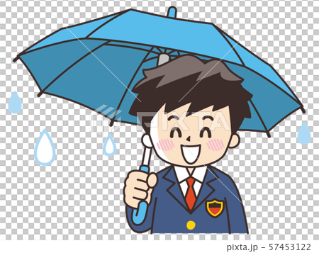傘を差す笑顔の中高生の男子 57453122