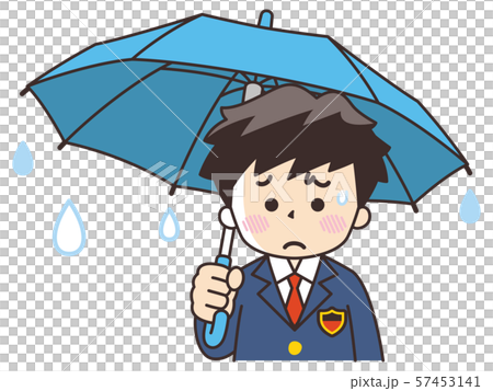 一個憂鬱的高中男生帶著雨傘 57453141