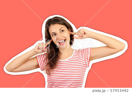 Funny goofy young woman with bug eyes grimacing, Funny goofy young woman with bug eyes grimacing, 57453492