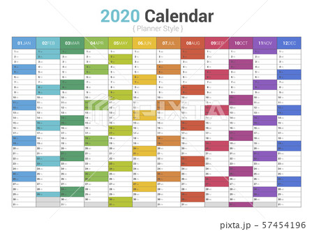 Calendar 2020 planner full color. Vertical.のイラ