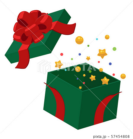 開いたクリスマスプレゼントの箱イラスト 飛び出す星のイラスト素材