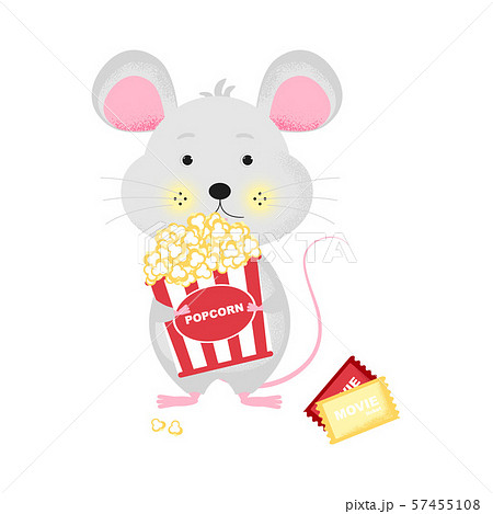 Isolated cute cartoon Mouse with popcorn bucket - Stock Illustration  [57455108] - PIXTA