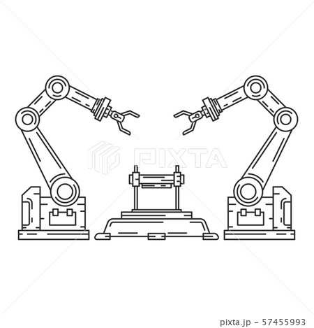 Line flat vector icon factory conveyor robot arm system. Automatic industry assembly robotic Line flat vector icon factory conveyor robot arm system. Automatic industry assembly robotic 57455993