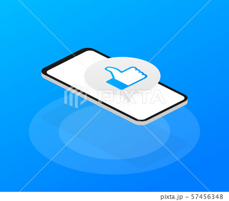 New like icon on smartphone. Printed on paper. 57456348