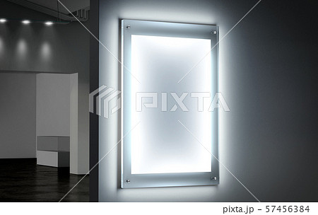 Blank white illuminated poster mockup in dark hall, Blank white illuminated poster mockup in dark hall, 57456384