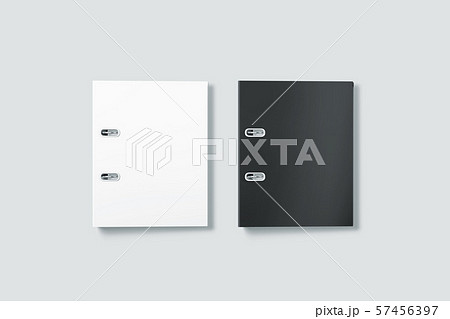Blank black and white ring binder folder cover mockup top view 57456397