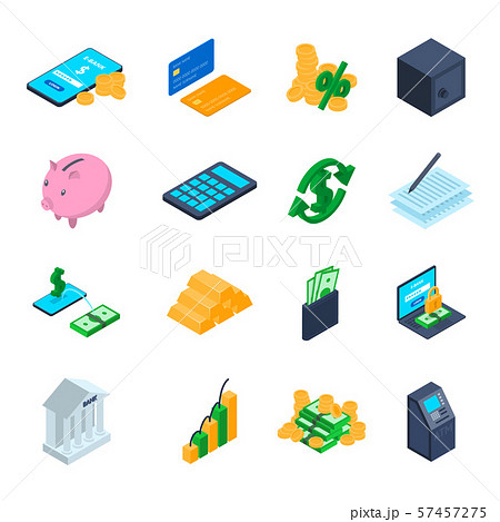 Finance Sign 3d Icon Set Isometric View. Vector Finance Sign 3d Icon Set Isometric View. Vector 57457275