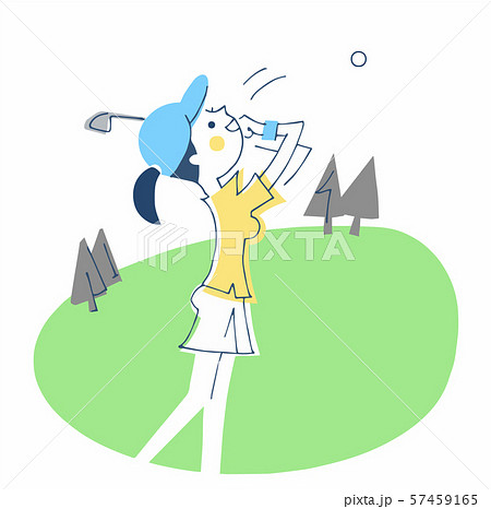 ゴルフをする女性のイラスト素材