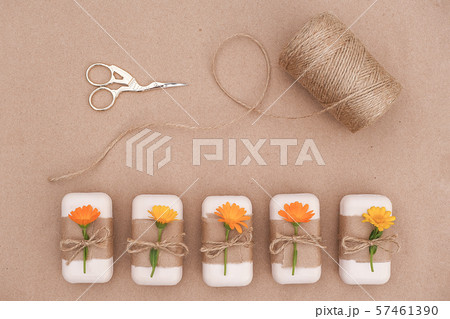 Handmade natural soap set decorated with craft 57461390