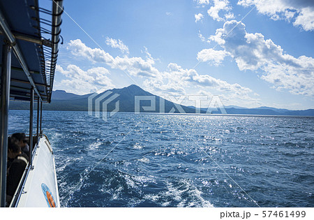 支笏湖 観光船からの眺め の写真素材