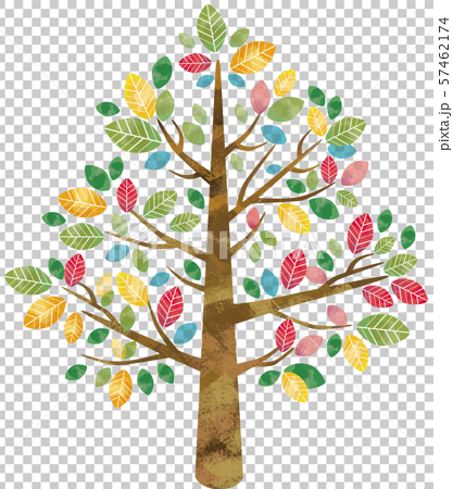 大木と木 自然 大木 樹木 木 葉っぱ 水彩 カラフル 葉 手描き 枝 森のイラスト素材