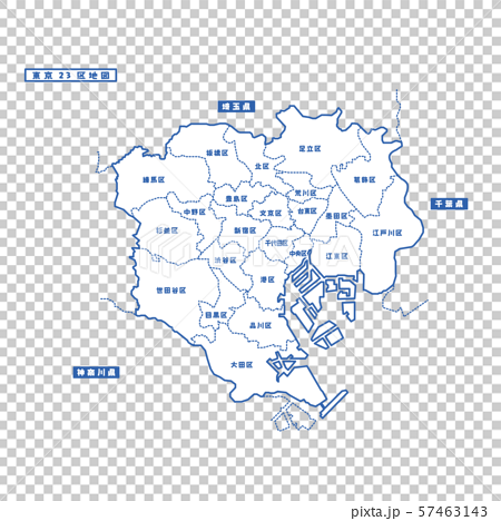 東京23区地図 シンプル白地図 市区町村のイラスト素材 57463143 Pixta