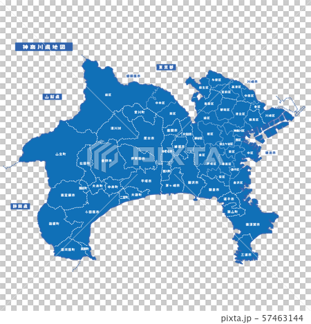神奈川県地図 シンプル青 市区町村 57463144