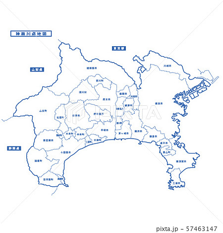神奈川県地図 シンプル白地図 市区町村のイラスト素材