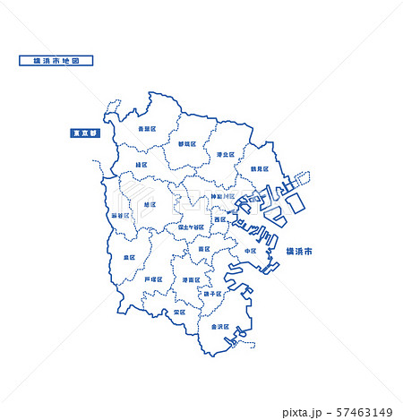横浜市地図 シンプル白地図 市区町村のイラスト素材